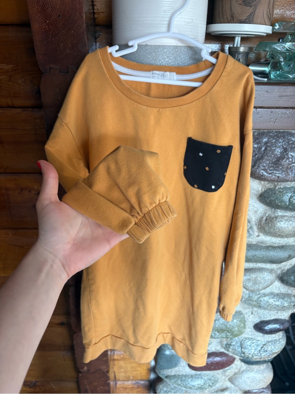 Miles Mustard Girls Sweatshirt Dress Size 7 French Terry Pocket Cozy Kids - Picture 4 of 8